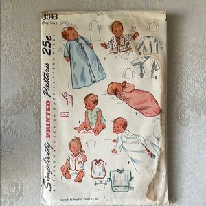 Vintage 1950s Simplicity 3043 one-size infant layette pattern